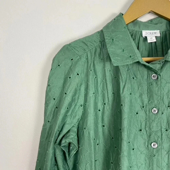 NWT J. Crew Green Eyelet Mini Shirtdress - Picture 5 of 14